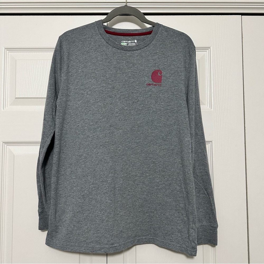 Carhartt Logo‎ Long Sleeve T-shirt Tee in Gray Youth/Boys XL 18-20 GUC